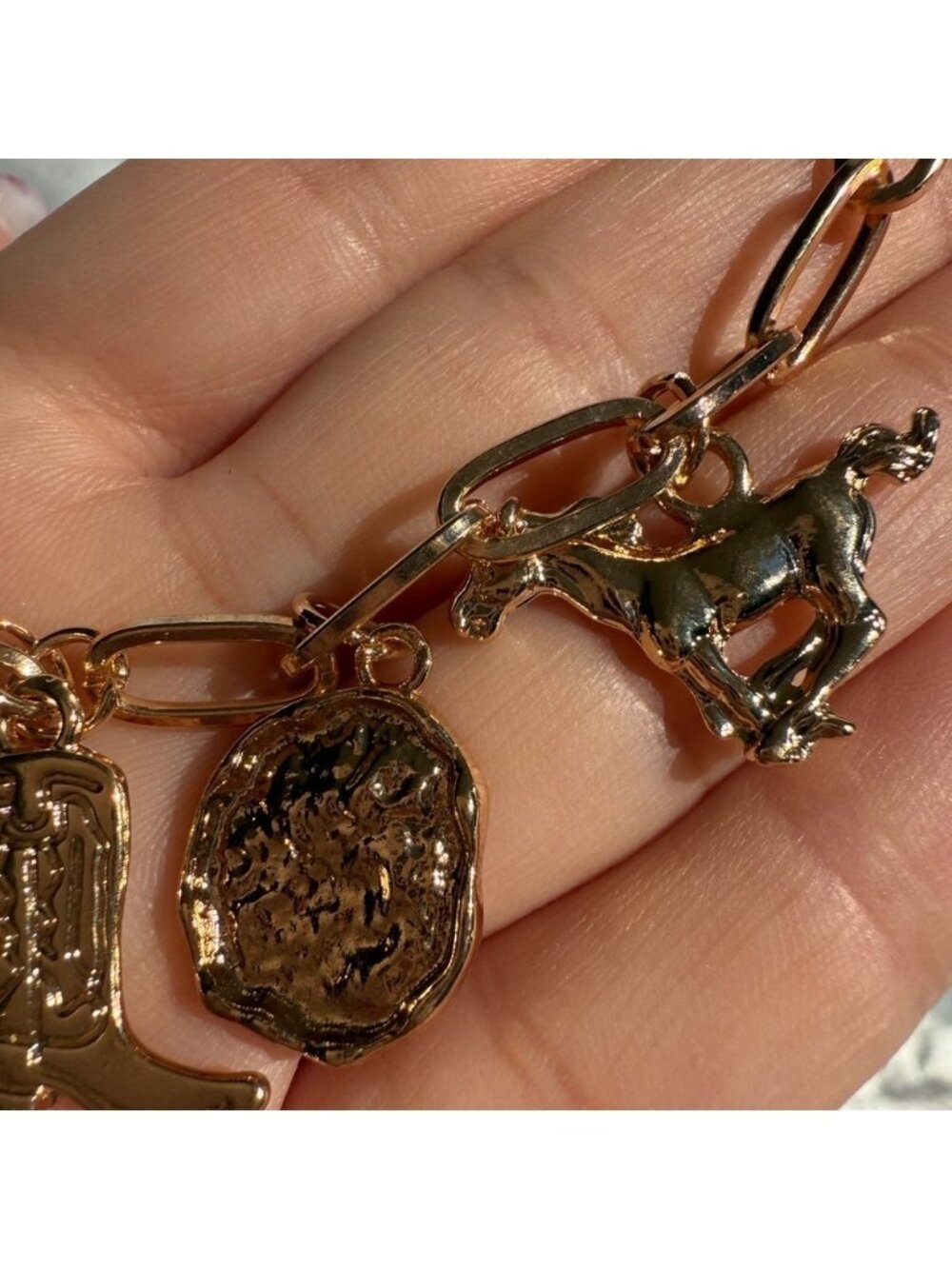 Gold Chain Western Charm Bracelet – Cowboy Boot, Hat & Pearl Charms - Picture 5 of 6